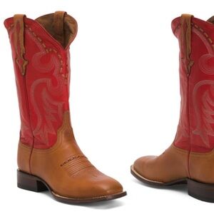Lucchese Made in Mexico Leather Saddle Stitched Western Boots in Red Brown